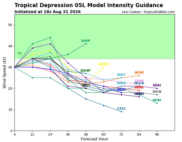 Tropical Depression Five Intensity Forecast