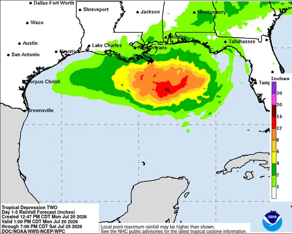 Tropical Depression Two Rain Forecast
