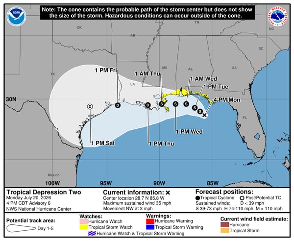 Tropical Depression Two Cone