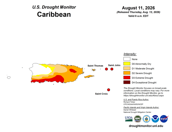 Drought monitor for Puerto Rico and the US Virgin Islands