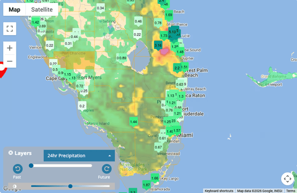 Weatherstem Dashboard showing 24HR Rainfall