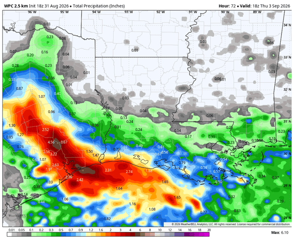 Texas Rain Forecast from Tropical Storm Five