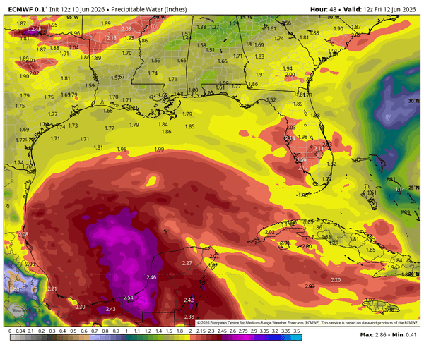 ECMWF Precipitable Water Forecast June 12 - 15