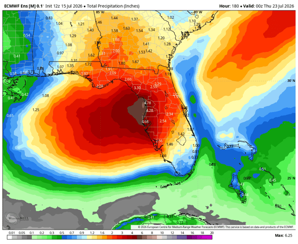 Euro Ensemble Total Rain Forecast July 15 - 22