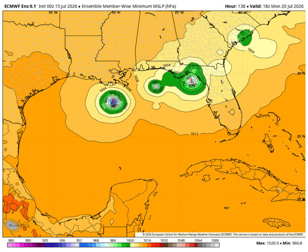Euro ensemble potential low pressure development valid July 20