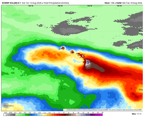 Hawai'i Rain forecast from Tropical Storm Lala