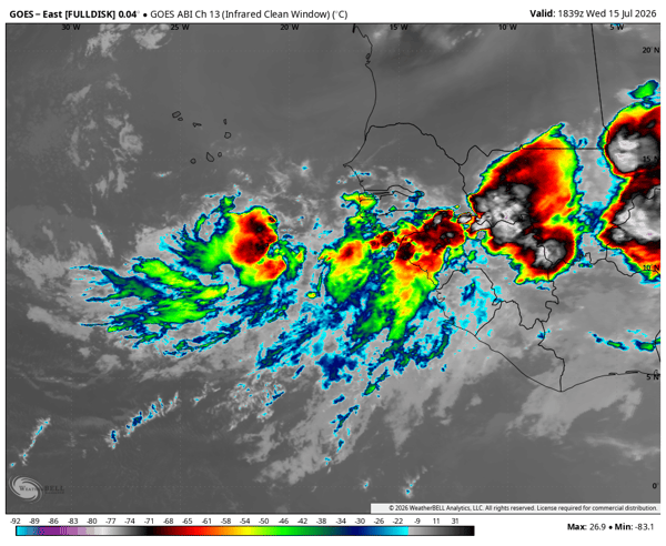 IR Satellite of the Eastern Atlantic Tropical Basin valid Wed July 15