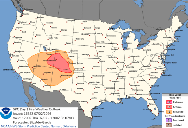 example of an SPC Fire Weather Outlook for July 2, 2026