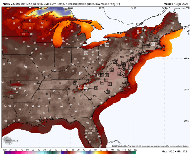 potential record highs july 3rd