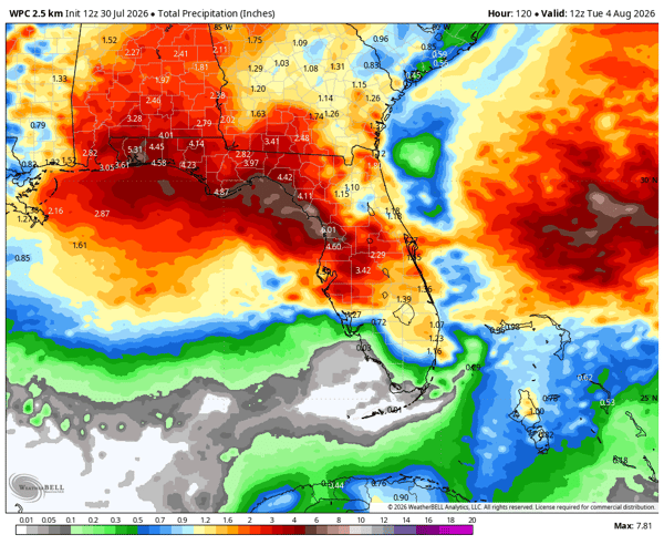 rainfall forecast for Florida through August 4th