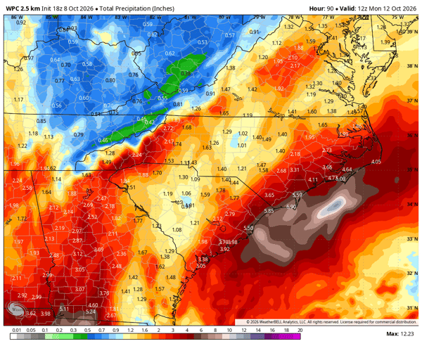 North and South Carolina Isaias Rainfall Forecast
