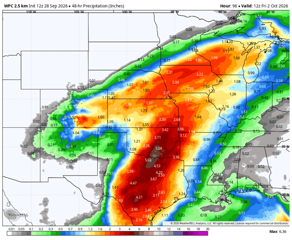 Rain forecast for Central US from Wednesday am to Friday am