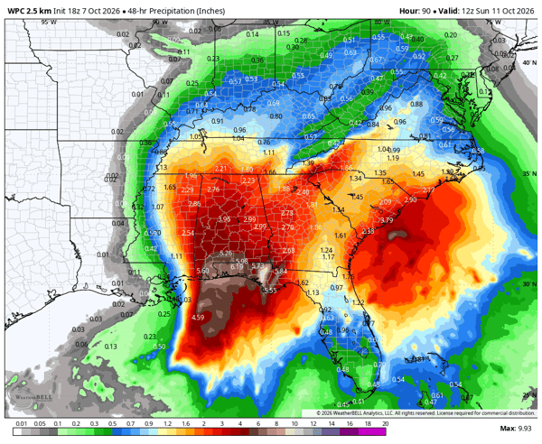 48 hour rainfall Friday 8 am EDT to Sunday 8 am EDT