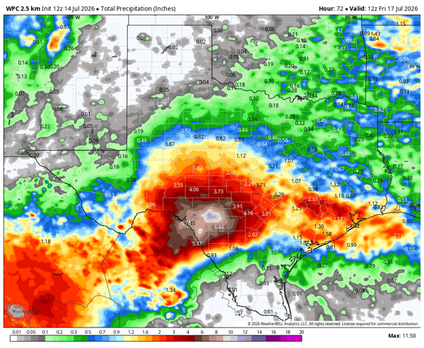 Texas Rain forecast through Friday am July 17