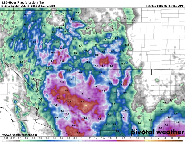 Southwest Rain forecast through Sat July 18