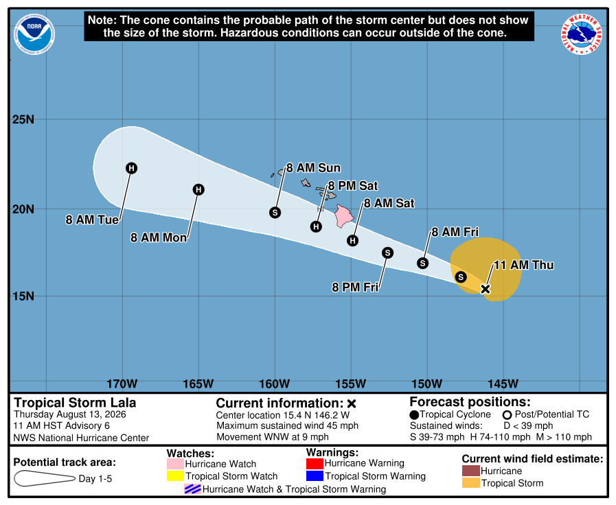 forecast cone for Tropical Storm Lala
