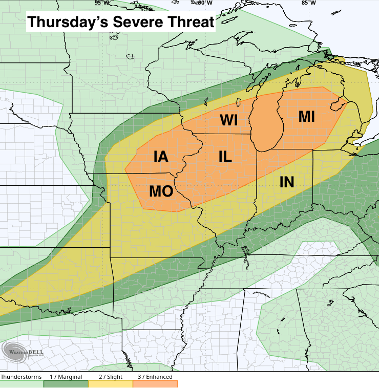 Thursday's Severe Weather Outlook for the Midwest