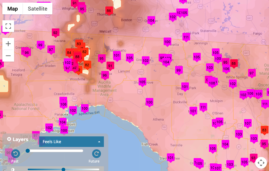 multiple observations of heat index around a region