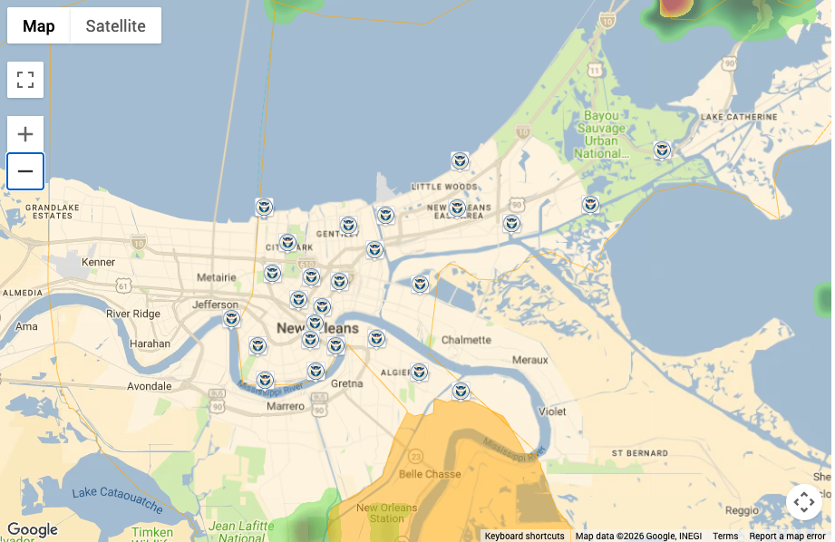 Map of Weatherstem locations around New Orleans