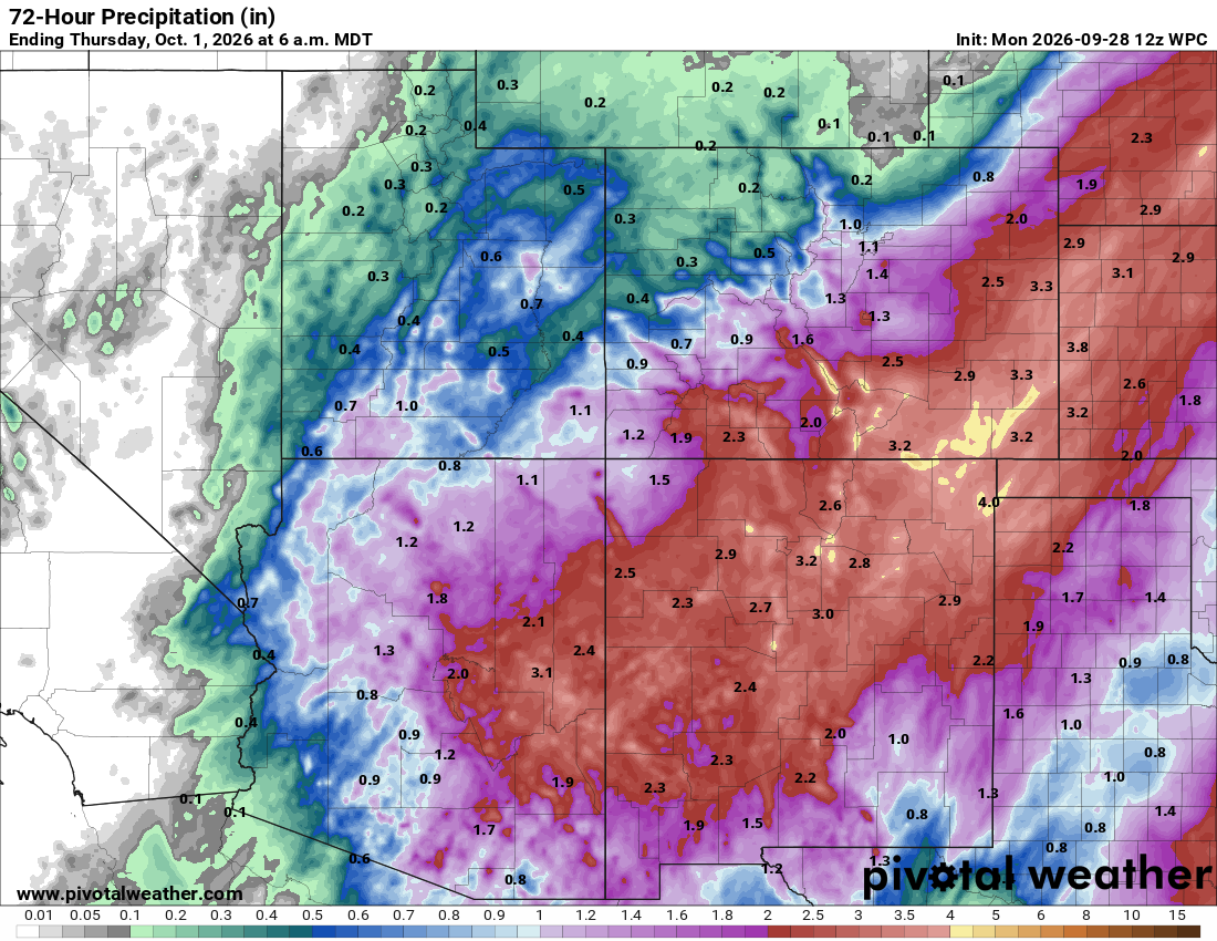Forecast Rainfall over the Southwest US through Wednesday